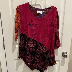 Cost Plus World Market Red and Black Patterned Blouse